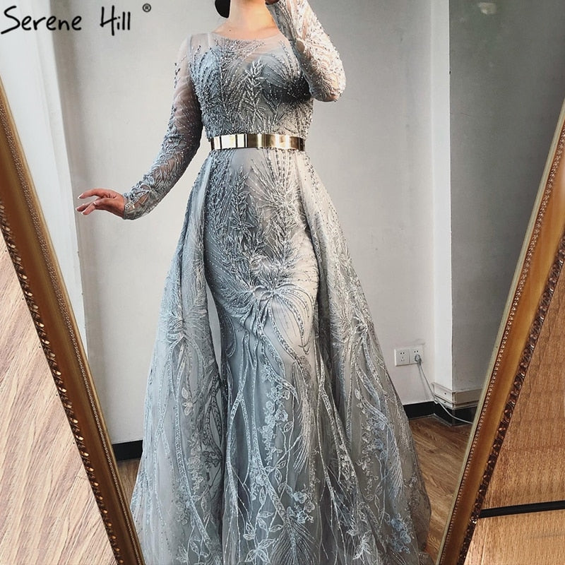 Vestido de noche musulmán rosa largo de sirena con cola, de lujo, para mujer, vestido formal de fiesta 2025 LA70541 