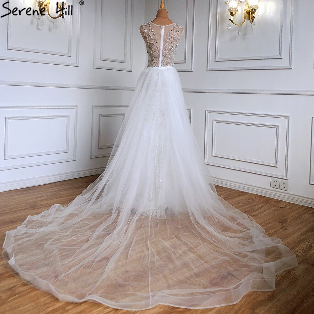 Luxus Elfenbein Meerjungfrau Abendkleider Kleider 2025 Perlen Elegant Mit Zug Formales Kleid LA71109 