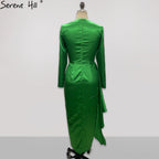Vestidos de noche sencillos de satén verde, corte sirena, elegantes, para mujer, para boda, fiesta, LA71275 