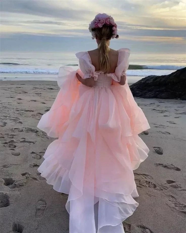 High Slit Dress Organza Trailing Prom Dress SYP181