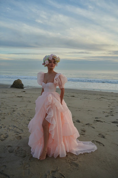 Organza-Abschlussballkleid mit hohem Schlitz SYP181