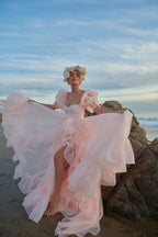 High Slit Dress Organza Trailing Prom Dress SYP181