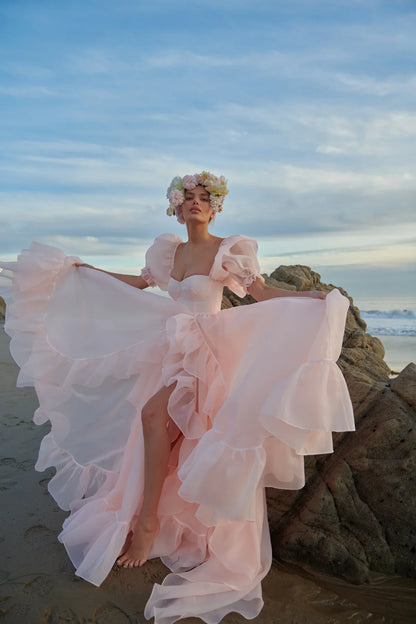 Organza-Abschlussballkleid mit hohem Schlitz SYP181