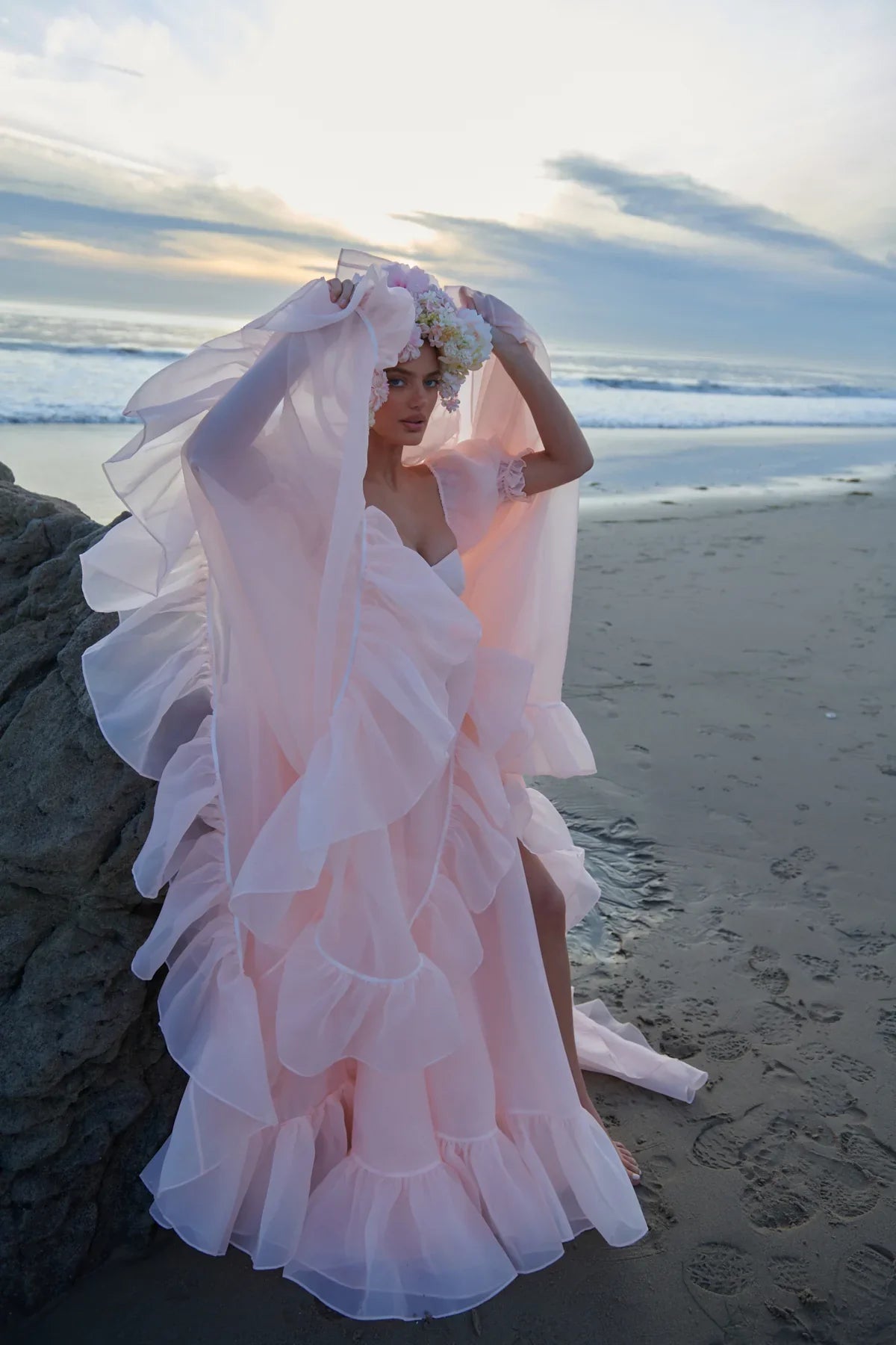 High Slit Dress Organza Trailing Prom Dress SYP181