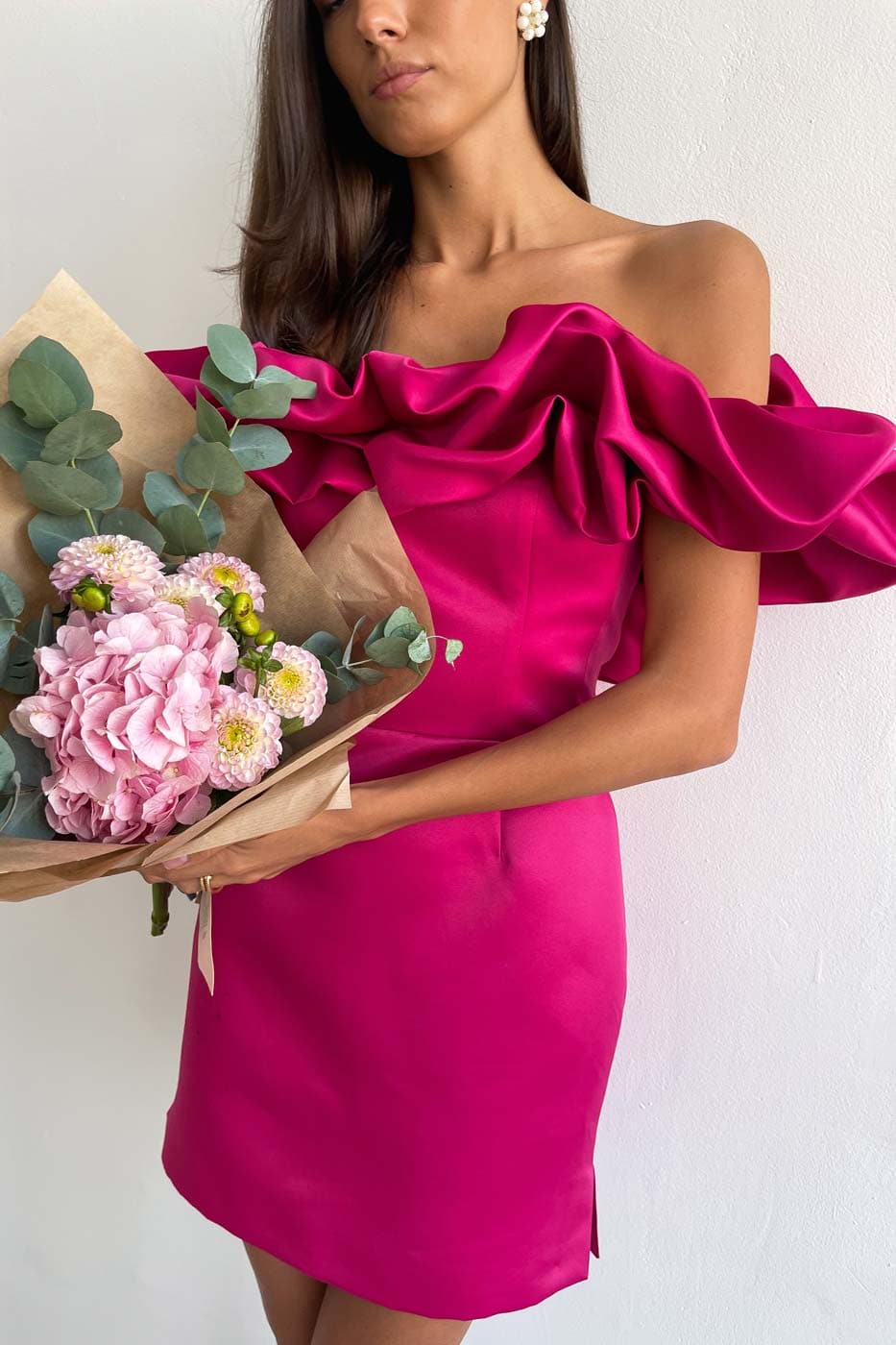 fuchsia mini dress | strapless corset mini dress SYH2