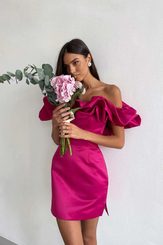 fuchsia mini dress | strapless corset mini dress SYH2