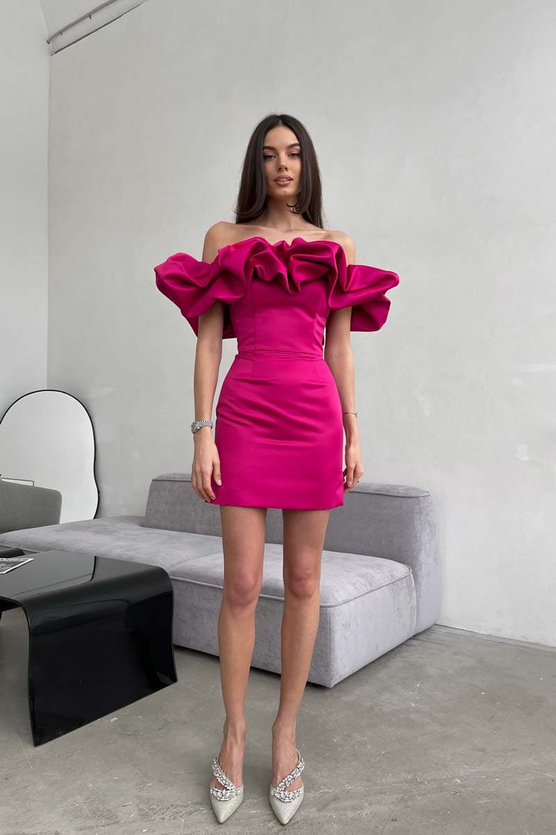 fuchsia mini dress | strapless corset mini dress SYH2