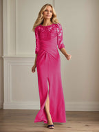 Vestido para madre de la novia de crepé elástico con encaje color ciruela