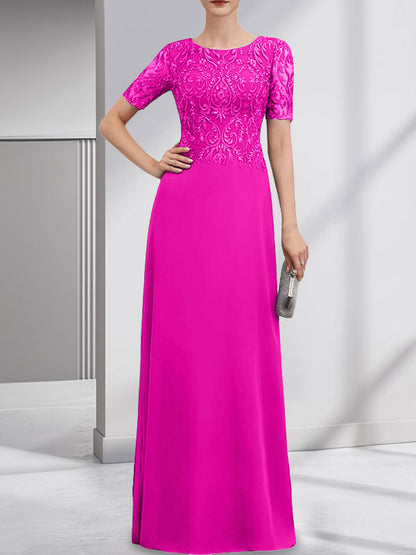 Vestido de gasa con encaje y lentejuelas para madre de la novia, corte A, largo hasta el suelo