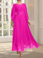 Vestido de gasa con encaje y lentejuelas para madre de la novia, corte A, escote ilusión, largo hasta los tobillos