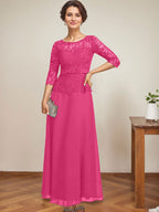 Vestido de gasa con encaje y escote en A, ilusión, largo hasta los tobillos, para madre de la novia con cuentas de diamantes de imitación