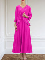 Vestido de gasa para madre de la novia, corte A, escote en V, largo hasta los tobillos, con apliques de lentejuelas, encaje y cuentas
