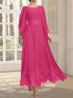 Vestido de gasa con encaje y lentejuelas para madre de la novia, corte A, escote ilusión, largo hasta los tobillos