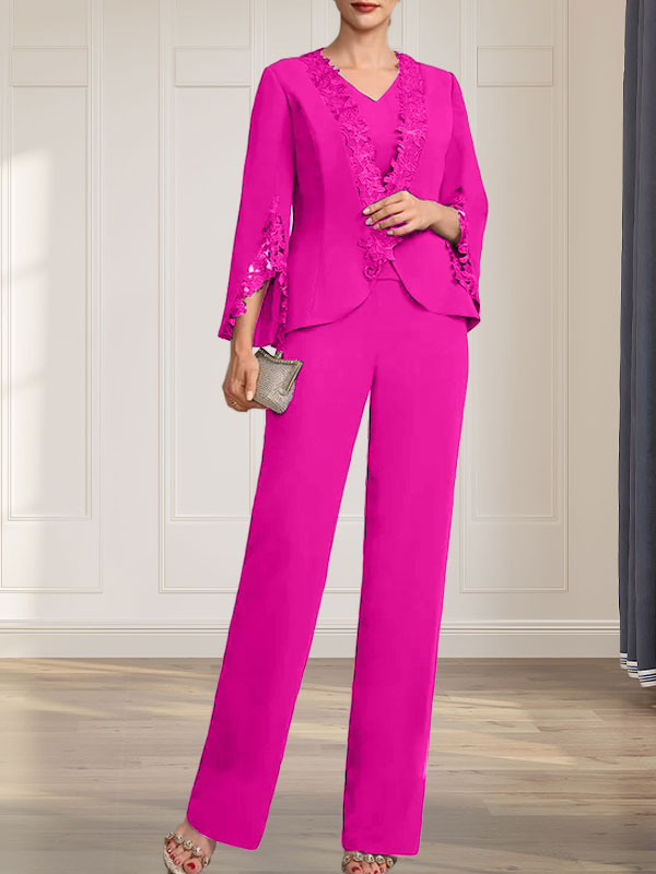 Vestido de gasa para madre de la novia, con escote en V y largo hasta el suelo, de mono/pantalón separado