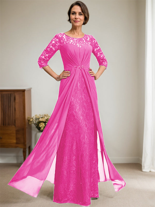 Vestido de gasa con encaje, ilusión, corte A, largo hasta el suelo, para madre de la novia, con volantes y cuentas