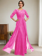 Vestido de gasa con encaje, ilusión, corte A, largo hasta el suelo, para madre de la novia, con volantes y cuentas