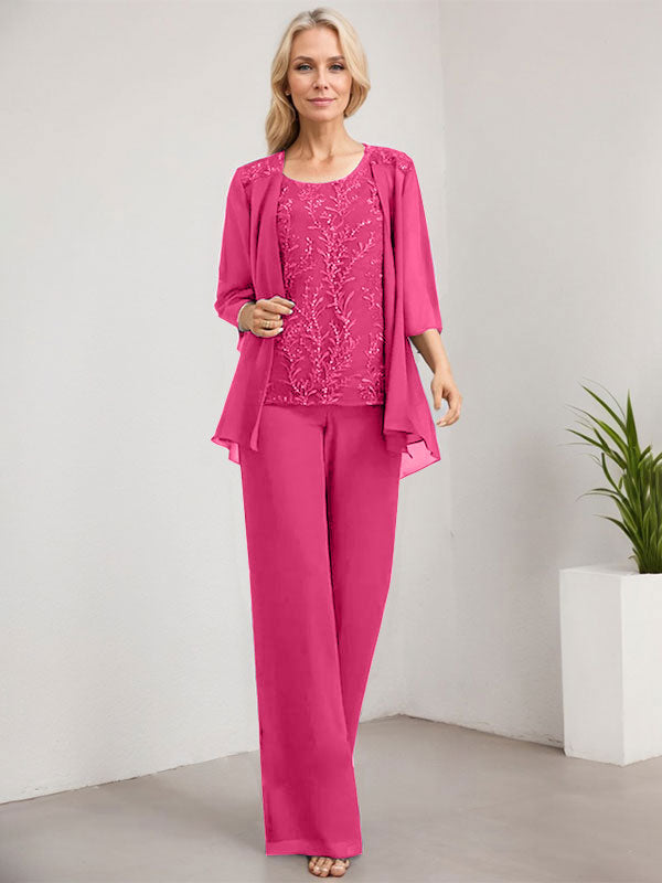 Vestido de madre de la novia de gasa con encaje, largo hasta el suelo, con lentejuelas y mono/pantalón separado