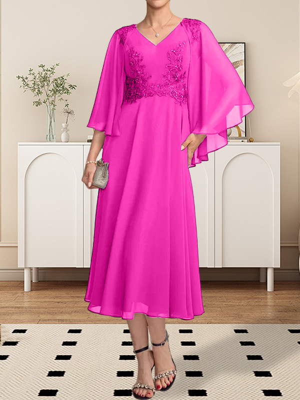 Vestido de gasa con encaje y escote en V para madre de la novia, largo hasta la rodilla, con lentejuelas y abalorios