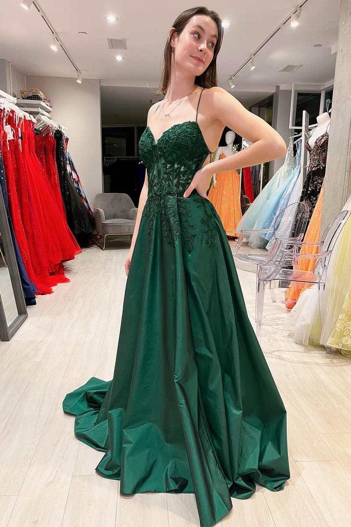 Pinkes A-Linien-Ballkleid mit Blumenapplikationen und Schnürung PSK393