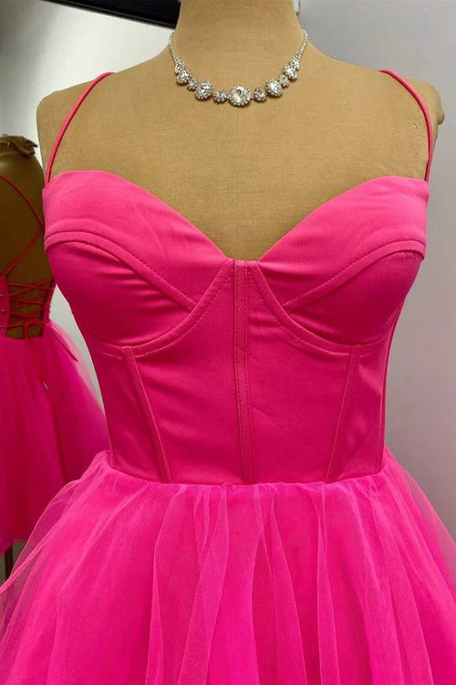 A-line Hot Pink Homecoming Dress Short Party Dress  PD533
