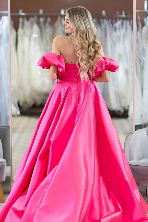 Hot Pink Puffärmel Off The Shoulder Einfaches Ball-/Abendkleid PSK407