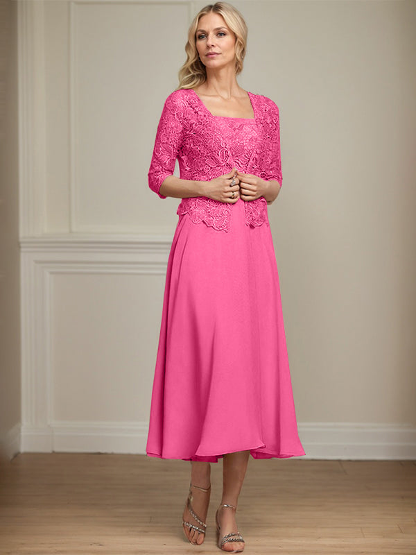 Vestido de gasa con encaje y lentejuelas para madre de la novia, corte A, largo hasta la rodilla