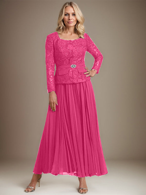Vestido de gasa para madre de la novia con corte A, cuadrado, largo hasta los tobillos, con pliegues
