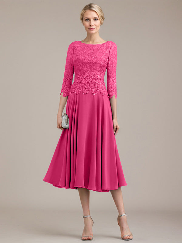 Vestido de gasa con encaje y escote redondo hasta la rodilla para madre de la novia