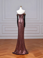 Vestido de fiesta largo vintage de satén con hombros descubiertos y apliques, corte sirena, vestido de noche Y8613