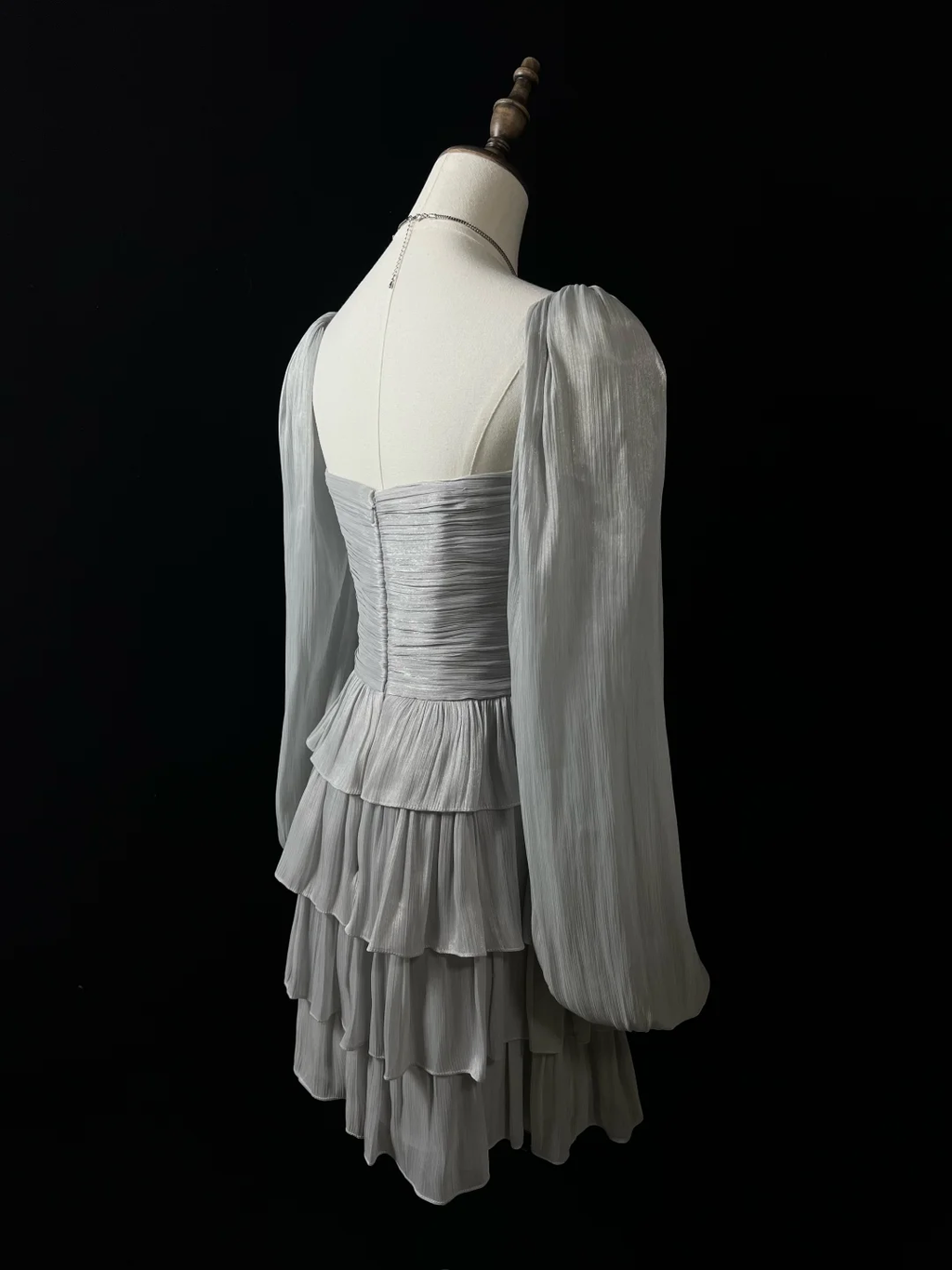 Vestido de fiesta corto en capas con lazo de tul gris plateado, corte A, vestido de regreso a casa Y8651