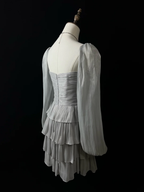 Vestido de fiesta corto en capas con lazo de tul gris plateado, corte A, vestido de regreso a casa Y8651