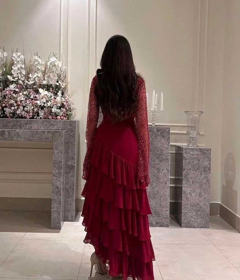 Elegante vestido de fiesta de gasa con lentejuelas y varias capas, vestido formal de noche Y7736