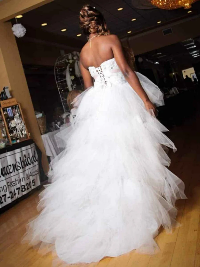 Weißes Tüll High Low Langes Ballkleid Formales Abendkleid Y7849