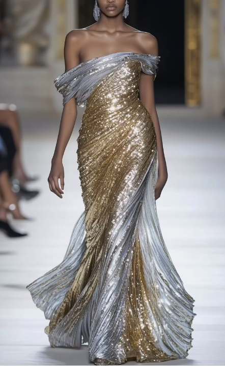 Glitzernde Pailletten Off The Shoulder Meerjungfrau Abendkleid Langes Ballkleid Y8393