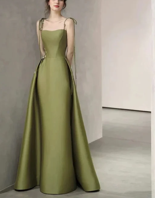 Vestido de fiesta de satén con tirantes finos, corte A, sencillo, largo hasta el suelo, Y7011
