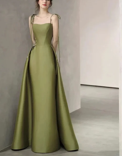 Vestido de fiesta de satén con tirantes finos, corte A, sencillo, largo hasta el suelo, Y7011
