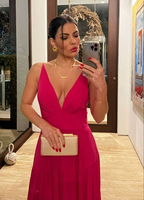 Vestido de noche largo sencillo con escote en V profundo y corte en A Y7173