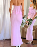 Vestido de noche elegante de gasa rosa con escote corazón y volantes, bonito vestido de fiesta Y8323