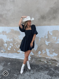 Schönes schwarzes A-Linien-Heimkehrkleid, schwarzes Partykleid im Retro-Stil Y2952