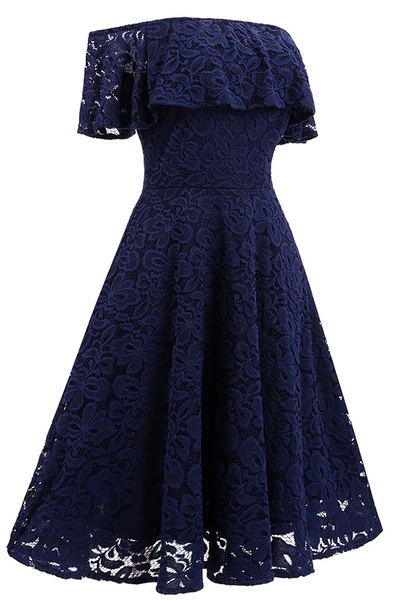 Vestido de fiesta azul marino oscuro con encaje y corte A Y1160