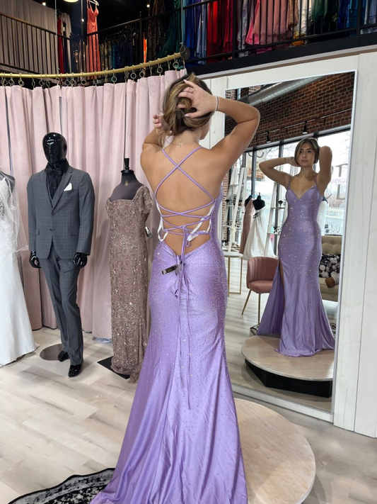 Lavendel Meerjungfrau Schnürung Rücken Ballkleid, Lavendel Abendkleid Y4155