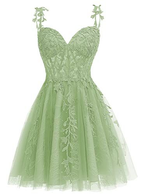Salbeigrünes kurzes Homecoming-Kleid mit Blumenmuster, A-Linie, Abschlusskleid Y619