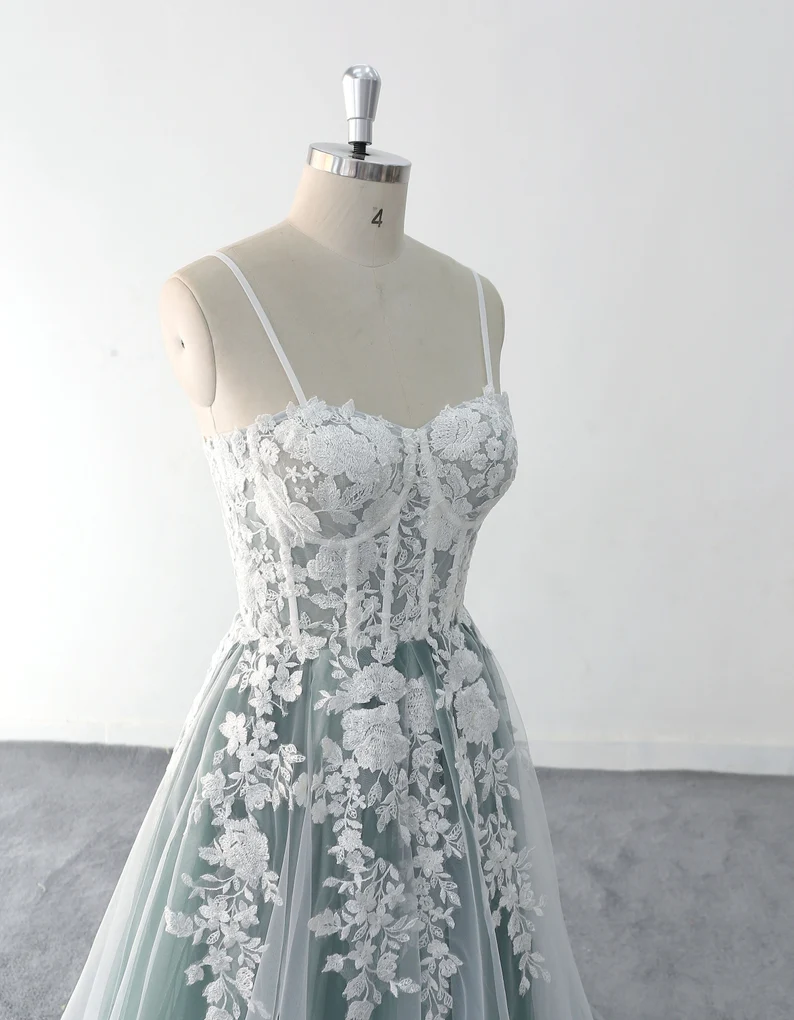 Vestido de novia sexy con escote tipo corsé, largo completo y delicado Y3089