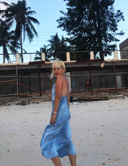Gabrille Serenity Blue Mulberry Backless Slip Dress