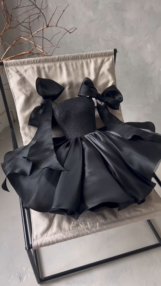 Vestido elegante de fiesta negro de corte A, vestido de cóctel negro Y6522