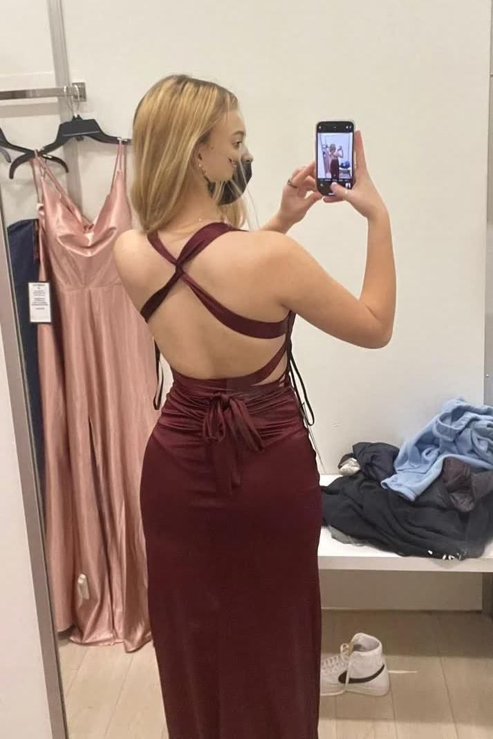 Vestido largo formal de satén para mujer, color verde azulado, con espalda de tiras y sin mangas, Y2928