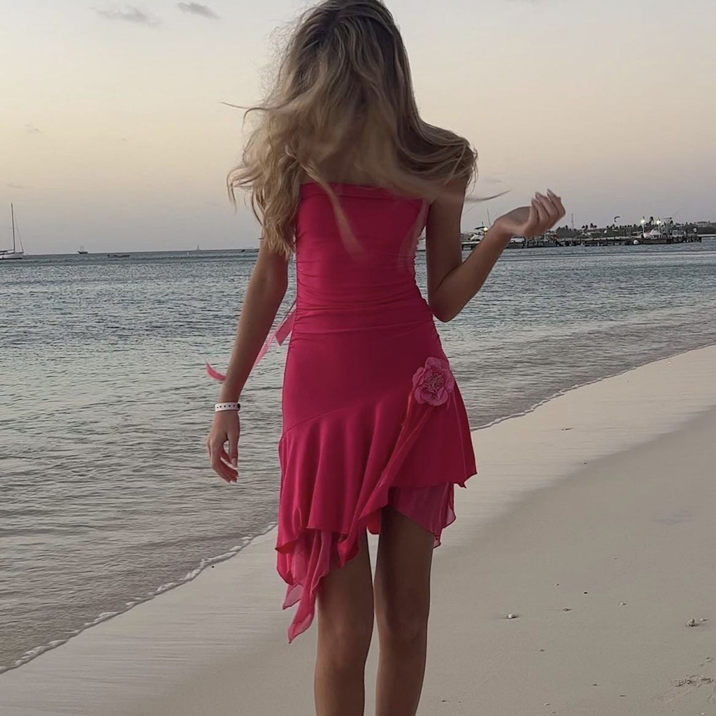 Schickes Pinkes Strandkleid, Süßes Homecoming-Kleid Y2959