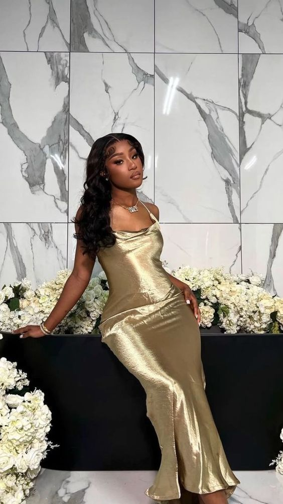 Vestidos de noche negros dorados sin espalda para chicas, vestidos de fiesta Y4128