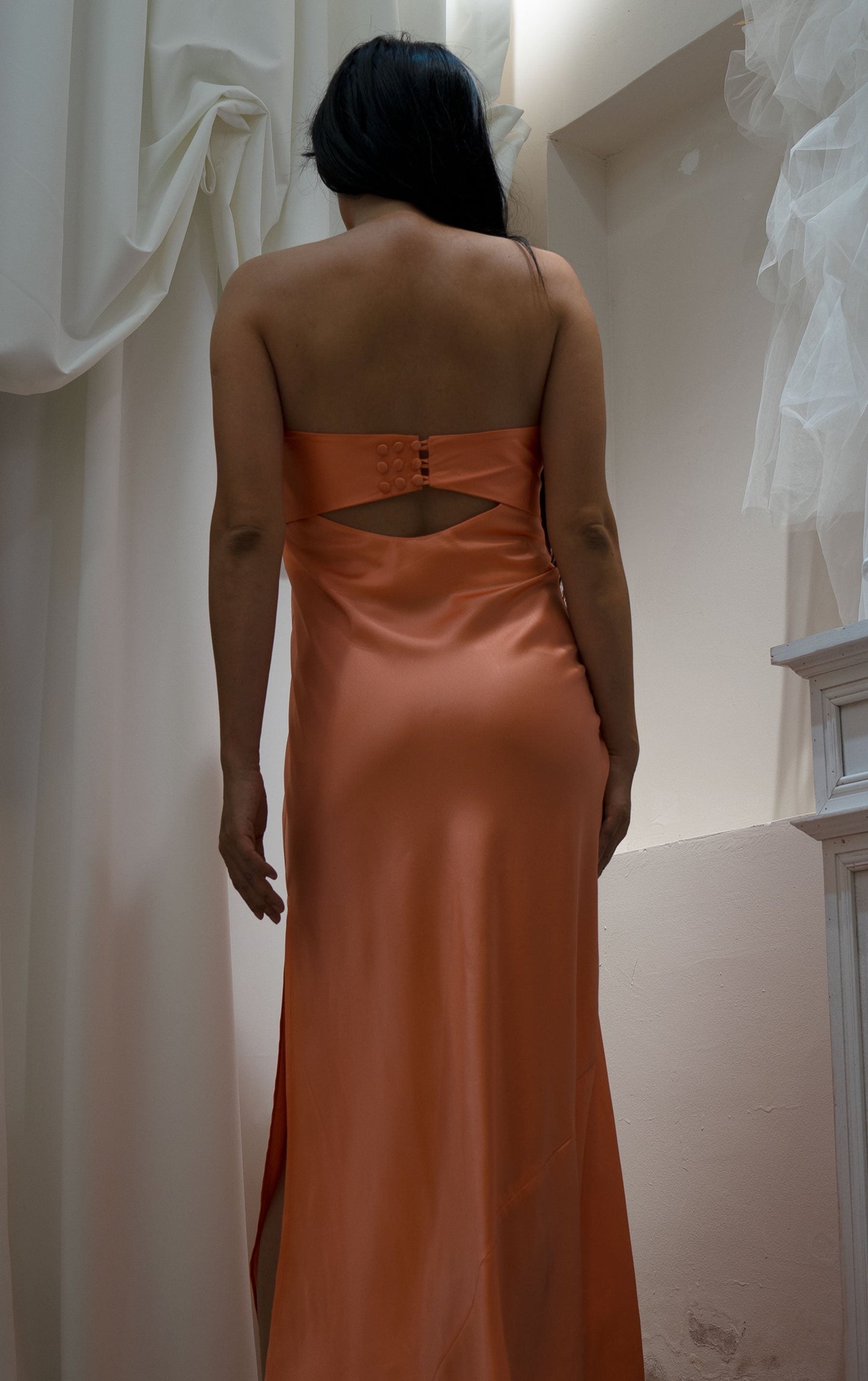 100% Mulberry Silk Laleh Strapless Gown