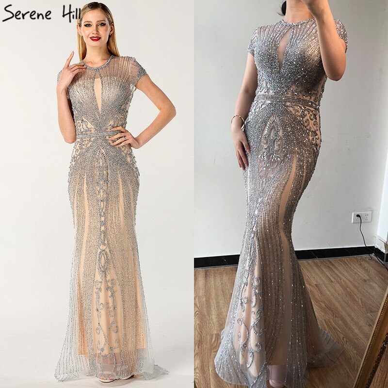 AUF LAGER 2025 Luxus-Cap-Ärmel voller Diamanten O-Ausschnitt Meerjungfrau Abendkleider Design Perlen Abendkleider Plus Size LA60742 